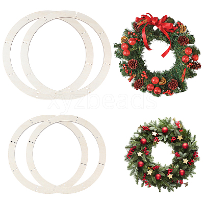 4Pcs 2 Styles Unfinished Wooden Hanging Wreath Frame WOCR-WR0001-04-1