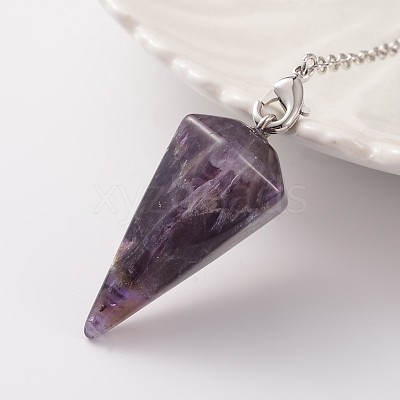 Platinum Tone Brass Amethyst Cone Hexagonal Pointed Dowsing Pendulums MAK-M015-01B-1