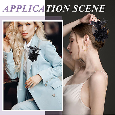 Flower Feather & Iron Lapel Pins for Clothes JEWB-WH0010-114B-1