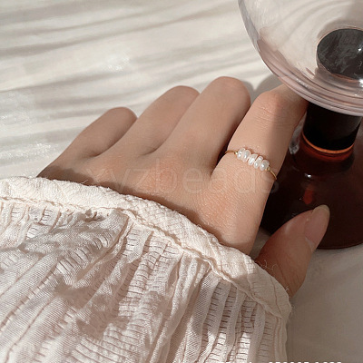 304 Stainless Steel with Natural Baroque Pearl Rondelle Beaded Finger Rings FS-WG39983-01-1