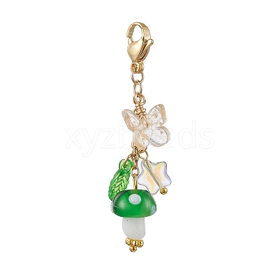 Mushroom Handmade Lampwork Pendant Decorations HJEW-JM02657-1
