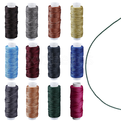 12 Rolls 12 Colors Round Waxed Polyester Twisted Cord YC-CL0001-03B-1