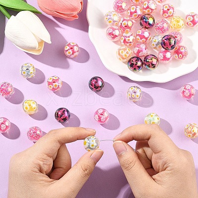 40Pcs Printed Transparent Acrylic Beads MACR-YW0004-65-1