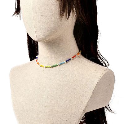 Glass Seed & Glass Pearl Beaded Necklace for Girl Women NJEW-TA00007-1