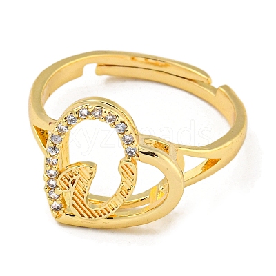 Heart with Letter Rack Plating Brass Micro Pave Cubic Zirconia Adjustable Rings for Women RJEW-I105-06G-U-1