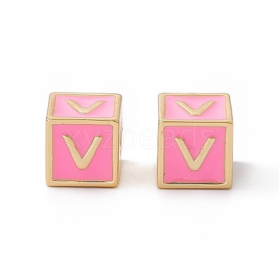 Rack Plating Brass Enamel Beads KK-B060-04G-05V-1