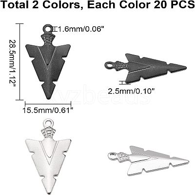 40Pcs 2 Color 304 Stainless Steel Pointed Pendants STAS-UN0023-90-1