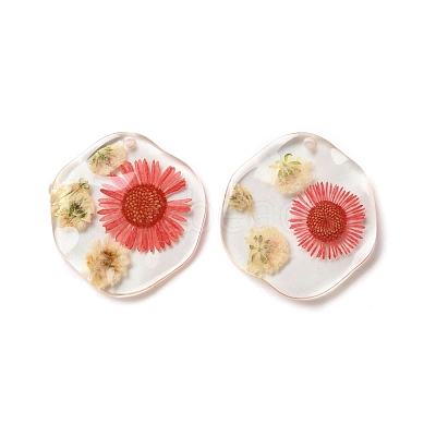 Inner Dried Flower Transparent Resin Pendants RESI-A043-04B-1