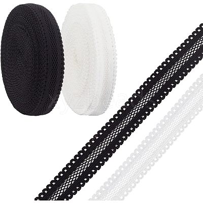 2 Rolls 2 Colors Polyester Hollow Elastic Ribbon SRIB-OC0001-04-1