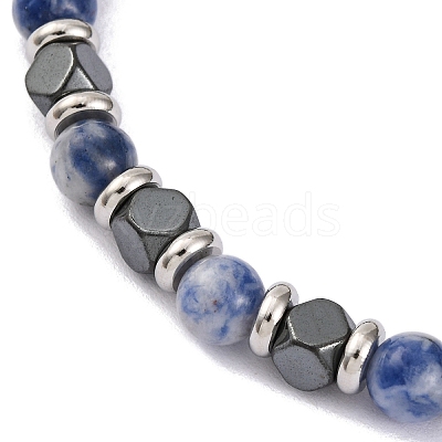 Natural Sodalite & Synthetic Hematite Round Beaded Bracelet BJEW-P339-02P-05-1