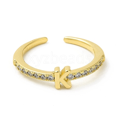 Clear Cubic Zirconia Initial Letter Open Cuff Ring RJEW-H120-09G-K-1