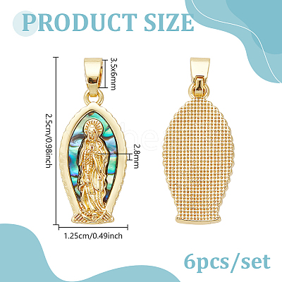 6Pcs Brass with Natural Paua Shell Religion Pendants KK-GA0002-60-1