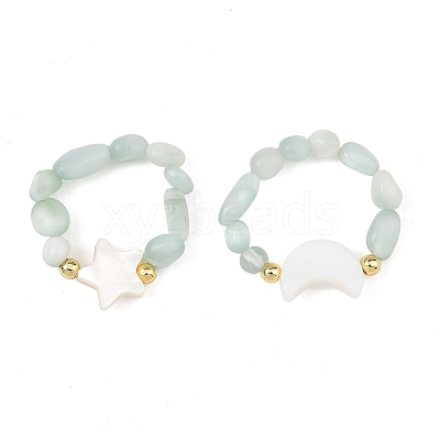 2Pcs Glass with Natural Freshwater Shell Beads Rings RJEW-JR01114-1