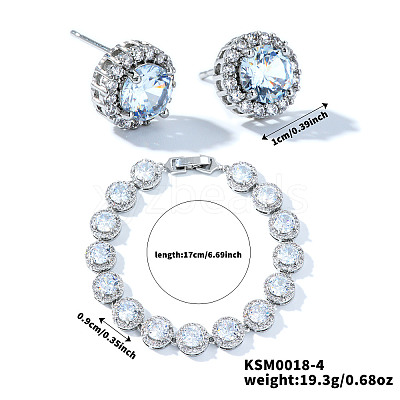 Vintage Elegant Brass Cubic Zirconia Stud Earring & Bracelets Set HH8827-4-1