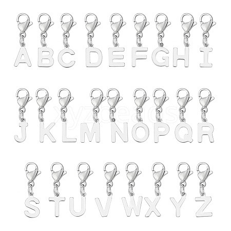 26Pcs 26 Styles 201 Stainless Steel Letter A~Z Pendant Decorations HJEW-UN00005-1