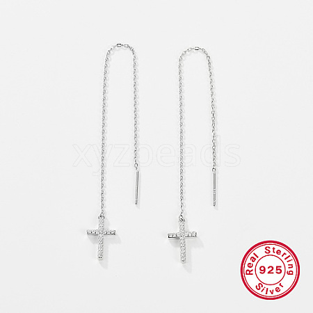 Rhodium Plated 925 Sterling Silver Micro Pave Cubic Zirconia Cross Stud Earrings WQ5367-1-1