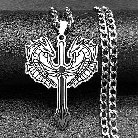 304 Stainless Steel Double Dragon Cross Sword Pendant Twisted Chain Necklaces for Men NJEW-S440-02AS-1