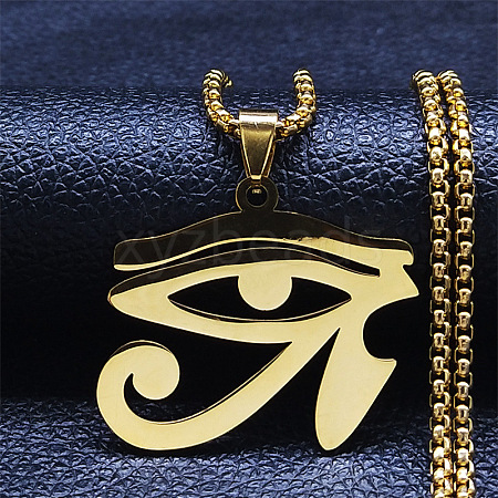 304 Stainless Steel Eye of Ra Pendant Necklaces for Women NJEW-S440-12G-1