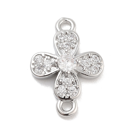 Brass Pave Clear Cubic Zirconia Flower Links Connector Charms KK-Z061-02P-02-1