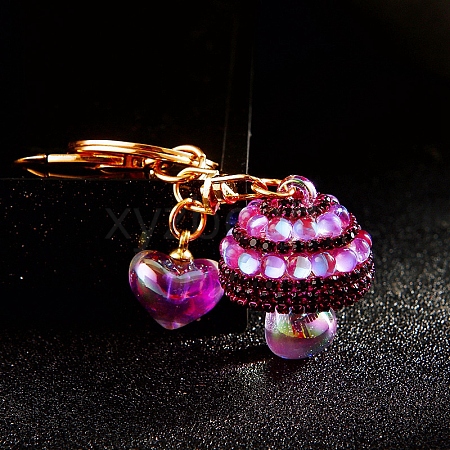 Diamond-Studded Moonstone Small Mushroom Car Zinc Alloy Keychain Metal Cute Female Bag Pendant Keychain Ring Creative Small Gift PW-WGC838E-01-1