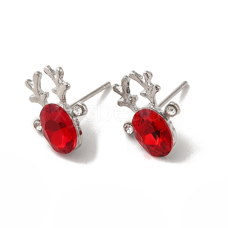 Christmas Deer Head Alloy Glass Stud Earrings for Women X-EJEW-E284-02P-1