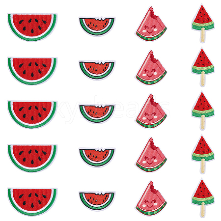 20Pcs 4 Styles Watermelon Nylon Computerized Embroidery Cloth Iron on/Sew on Patches DIY-HY0002-87-1
