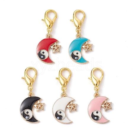 Moon with Star & Yin Yang Alloy Enamel Pendants Decoraiton HJEW-JM01634-1