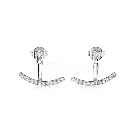 S925 Sterling Silver Micro Pave Clear Cubic Zirconia Smile Face Stud Earrings for Women AT7934-1