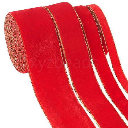 BENECREAT 12M 4 Styles Polyester Single Face Velvet Ribbon OCOR-BC0005-56B-1