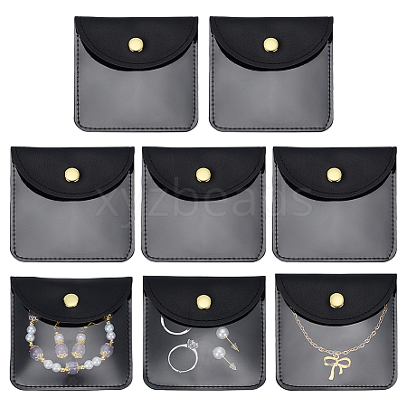 Square PU Leather & PVC Gift Jewelry Packaging Bags with Snap Button ABAG-WH0062-06A-1