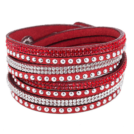 6-row Suede Cord & Rhinestone & Alloy Rivet Wrap Bracelets WGDA315-01-1