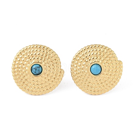 Natural Turquoise & 304 Stainless Steel Rope Disc Stud Earrings for Women EJEW-G390-04G-02-1