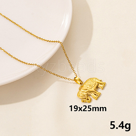 Animal Stainless Steel Elephant Pendant Necklace for Women QG3482-10-1