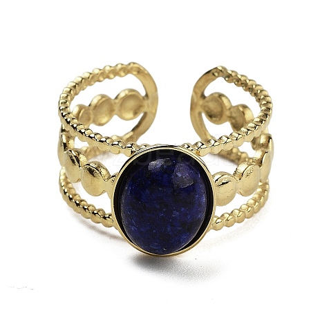 Oval Natural Lapis Lazuli Finger Rings RJEW-N046-06C-G-1