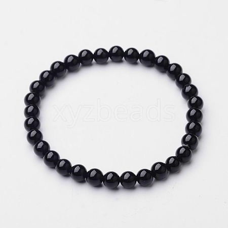 Natural Dyed & Heated Black Agate Beaded Stretch Bracelets BJEW-F202-02-1