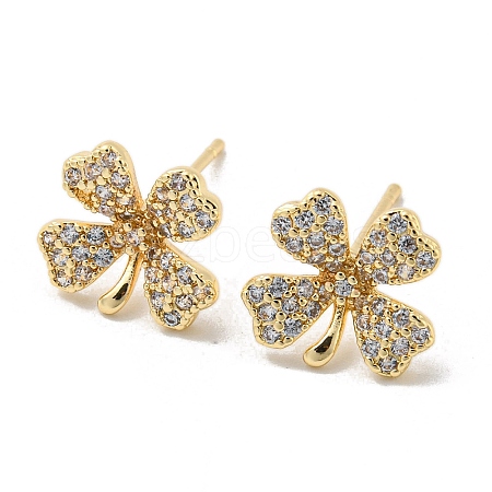 Brass with Clear Cubic Zirconia Stud Earrings EJEW-B035-16KCG-1