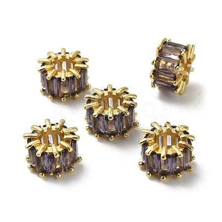 Brass Micro Pave Cubic Zirconia European Beads KK-B142-13C-02G-1