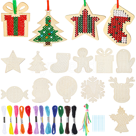 1 Bag Christmas Theme Wood Cross Stitch Kits WOOD-SC0002-24-1