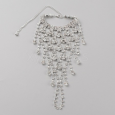 Crystal Rhinestone Chain Tassel Ring Bracelet BJEW-WH0012-06S-1