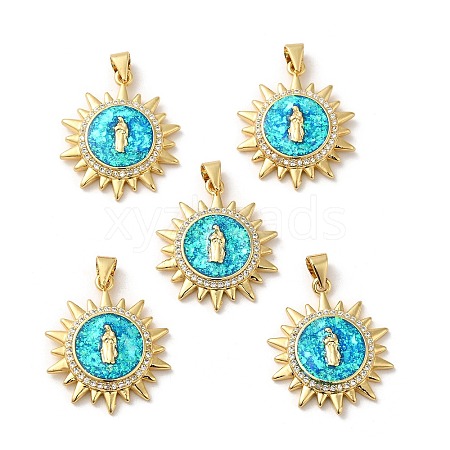 Rack Plating Brass Micro Pave Cubic Zirconia with Synthetic Opal Pendants KK-D088-27G-1