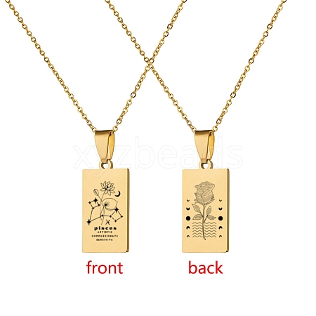 12 Constellation Stainless Steel Tarot Card Engraved Pendant Cable Chain Necklaces PW-WG94DCE-08-1