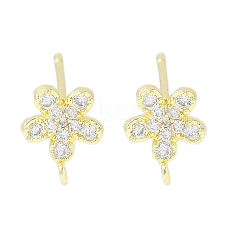 Brass Pave Clear Cubic Zirconia Stud Earring Findings KK-F875-08G-1