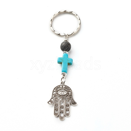 Natural Lava Rock Beads and Synthetic Turquoise beads Keychain KEYC-JKC00267-03-1