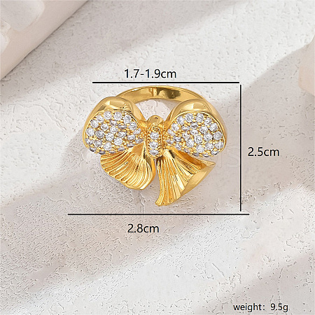 Exaggerated European and American Bowknot Brass Micro Pave Clear Cubic Zirconia Finger Rings for Women QU2931-3-1