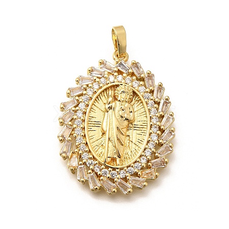 Religion Themed Rack Plating Brass Micro Pave Cubic Zirconia Pendants KK-L226-007G-07-1