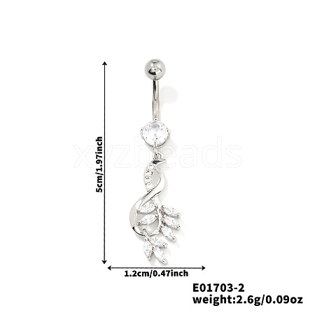 Leaf Brass Rhinestone Belly Rings Curved Barbell OZ3962-2-1