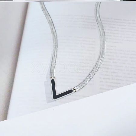 Letter V 304 Stainless Steel with Natural Shell Pendant Necklaces FS-WGFDEEC-04-1