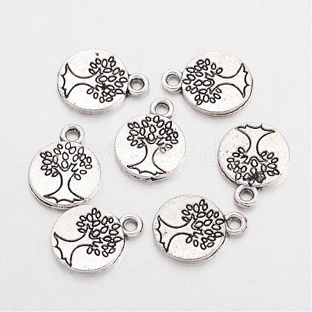 Tibetan Style Alloy Flat Round with Tree Charms X-TIBEP-Q043-313-RS-1