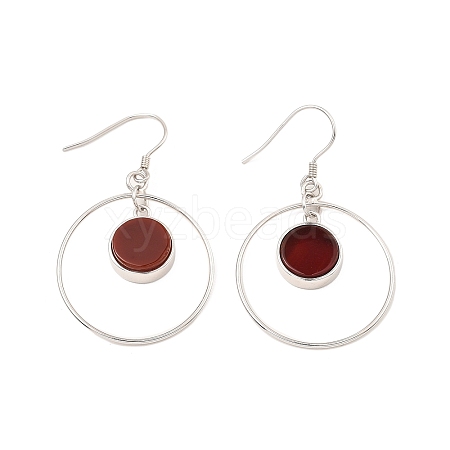 Natural Carnelian Flat Round Dangle Earrings EJEW-Z024-11B-P-1