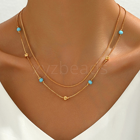 Fashionable Brass & Synthetic Turquoise Double Layer Necklaces for Women YE5870-3-1